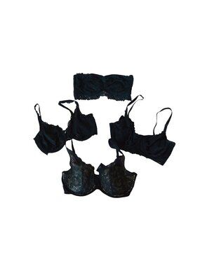 Black Lace Bra Bundle Women Size 38DD 4 Pieces Underwire Bandeaux Romantic